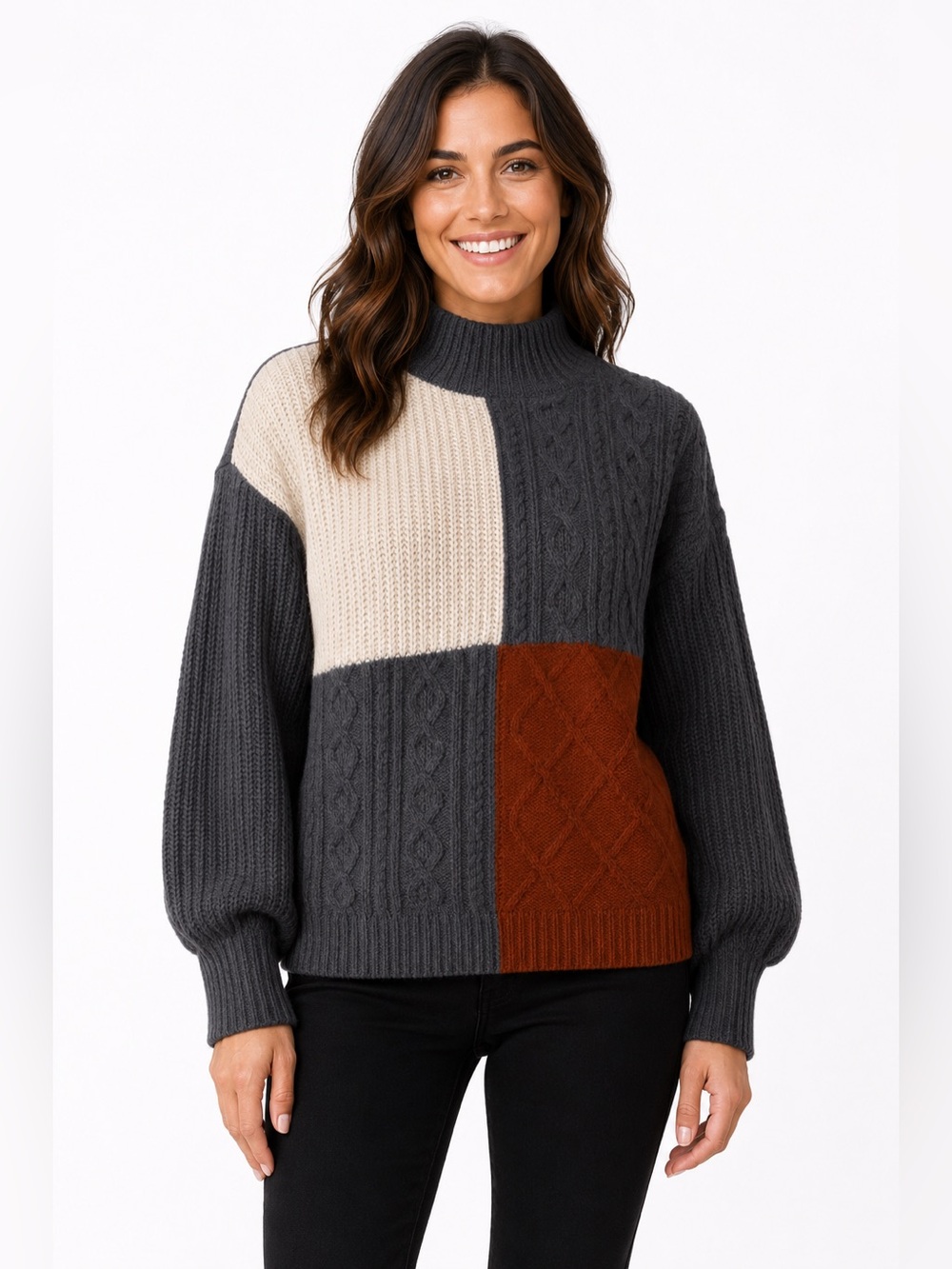 ABSOLUTELY FAMOUS WOMENS CABLE KNIT MOCK NECK SWEATER SEE DESCRIPTION FOR SIZE
